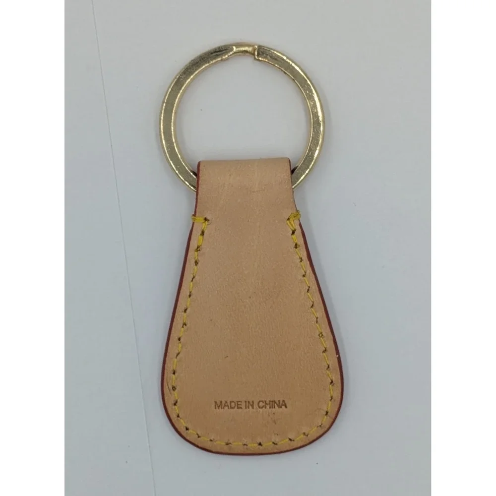 Dooney & Bourke Keychain Key Fob Tan Beige Leather Duck Logo Gold Tone Hardware